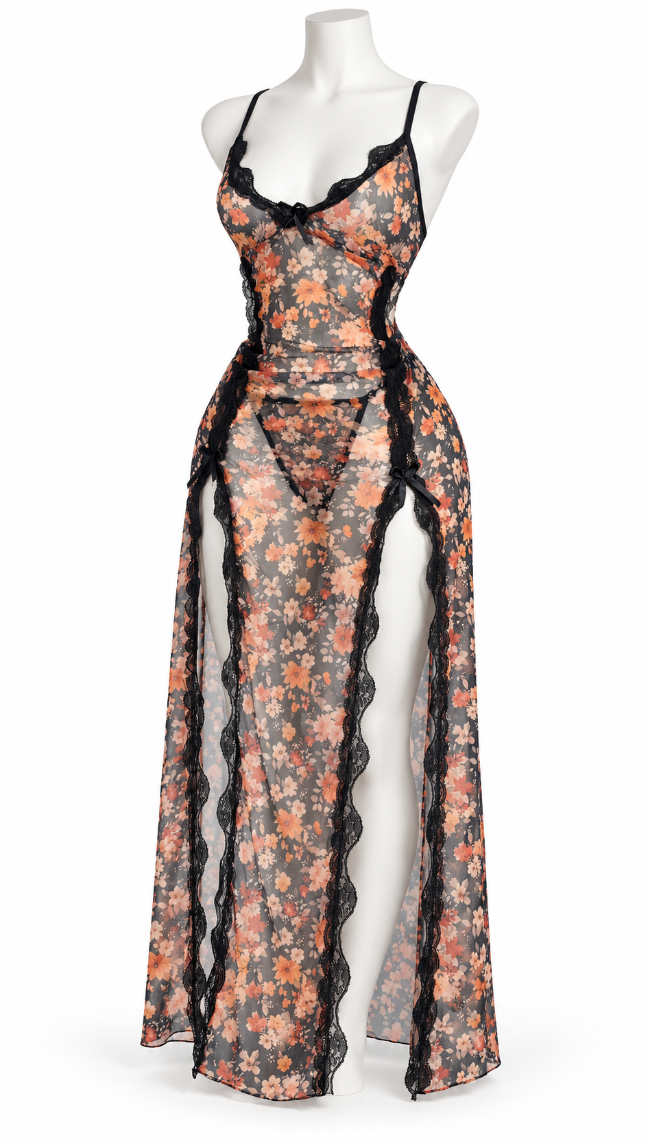 Long flowers night dress Lan049 ( مخزن 307 )