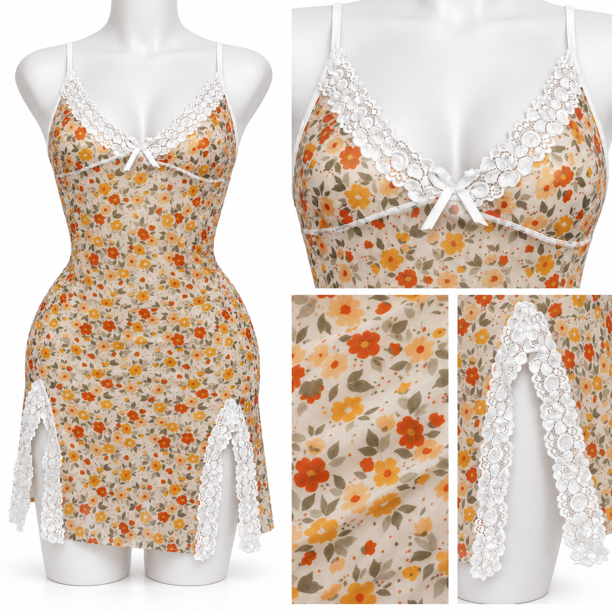 Short flowers night dress Lan050 ( مخزن 307 )