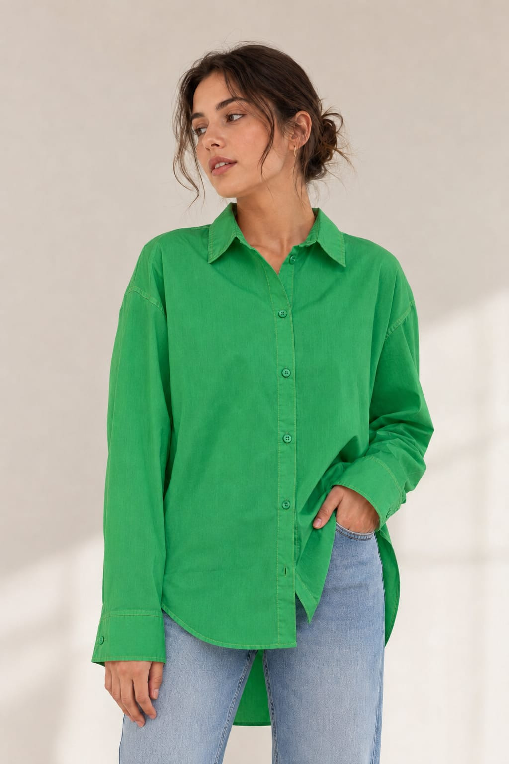 بلوزة بوبلين قطن نسائية قصة واسعة (Oversized)