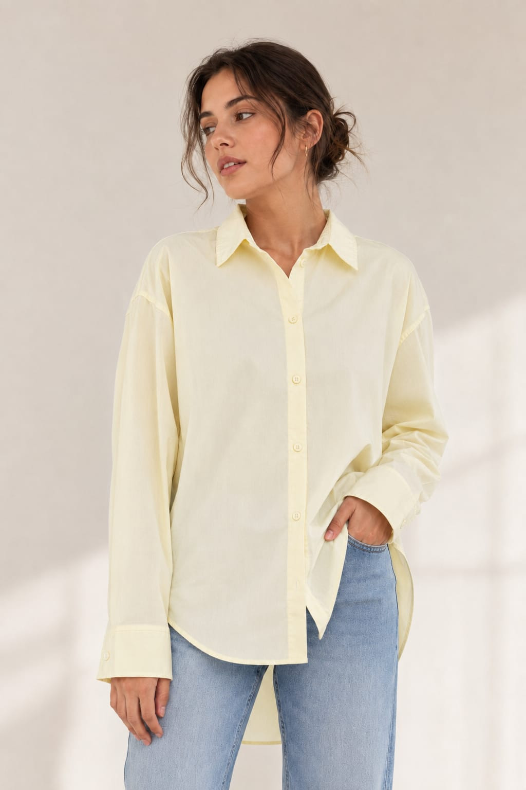 بلوزة بوبلين قطن نسائية قصة واسعة (Oversized)