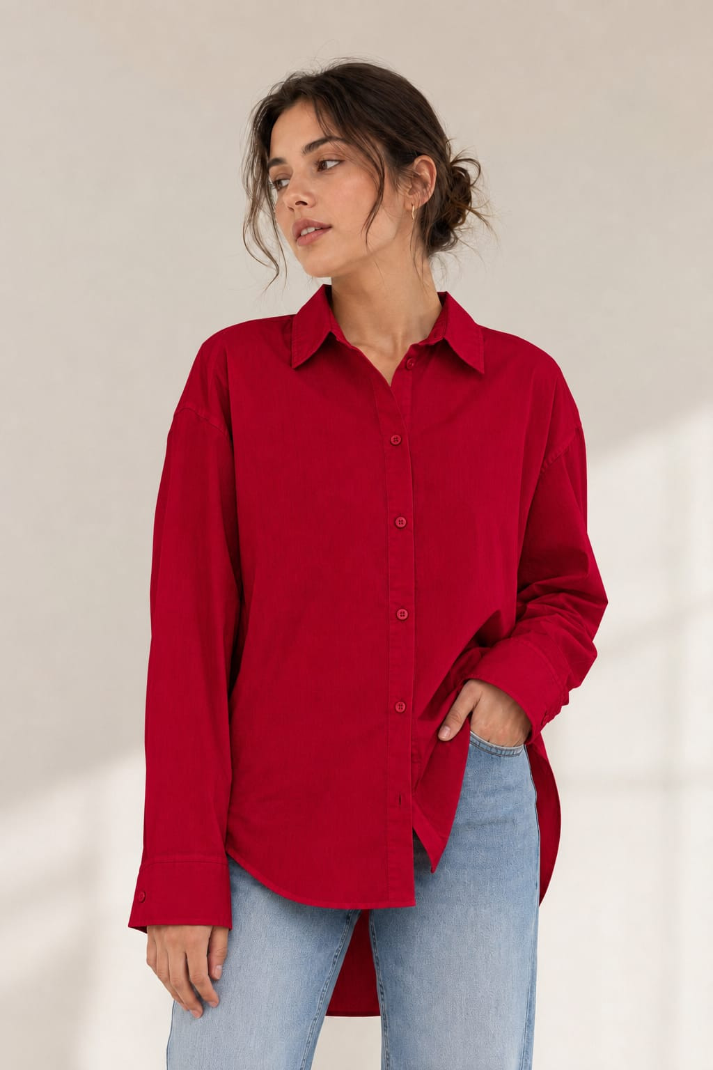 بلوزة بوبلين قطن نسائية قصة واسعة (Oversized)