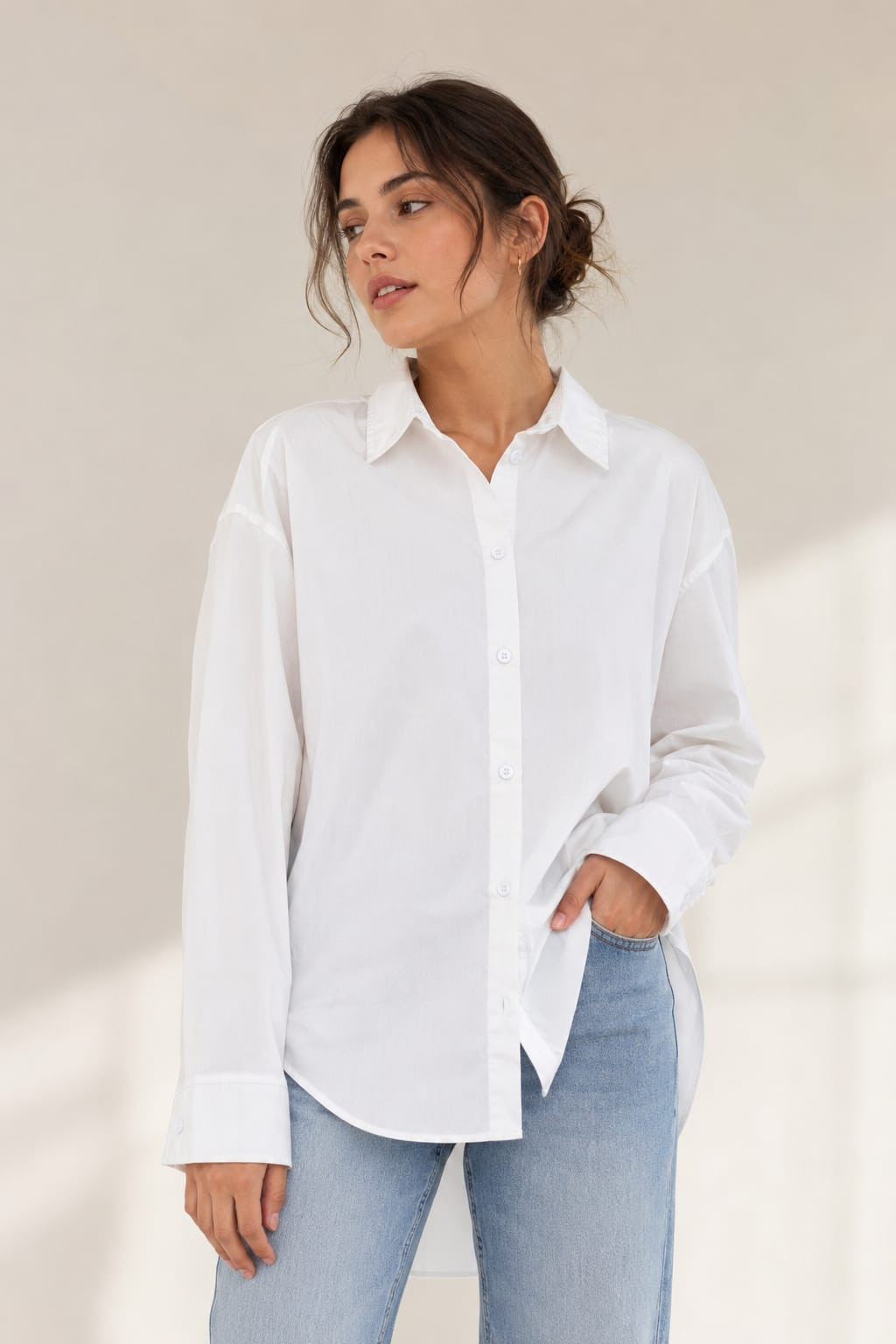 بلوزة بوبلين قطن نسائية قصة واسعة (Oversized)