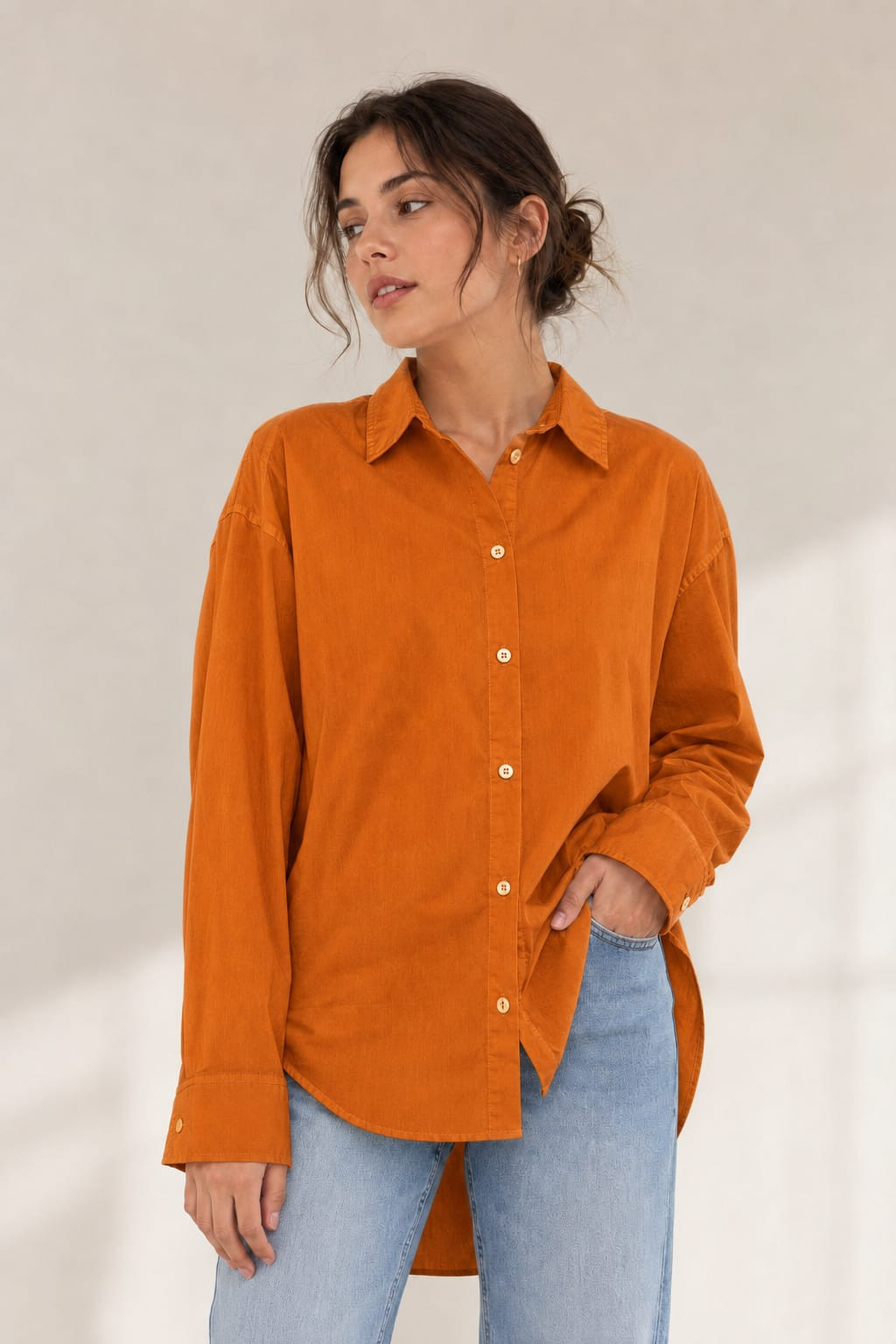 بلوزة بوبلين قطن نسائية قصة واسعة (Oversized)