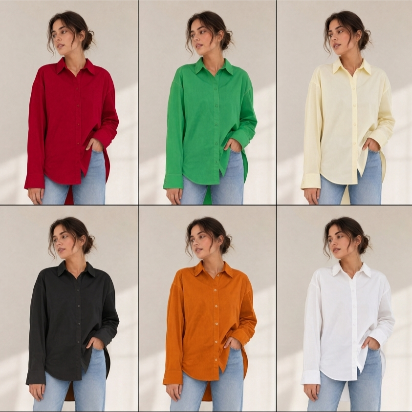 بلوزة بوبلين قطن نسائية قصة واسعة (Oversized)