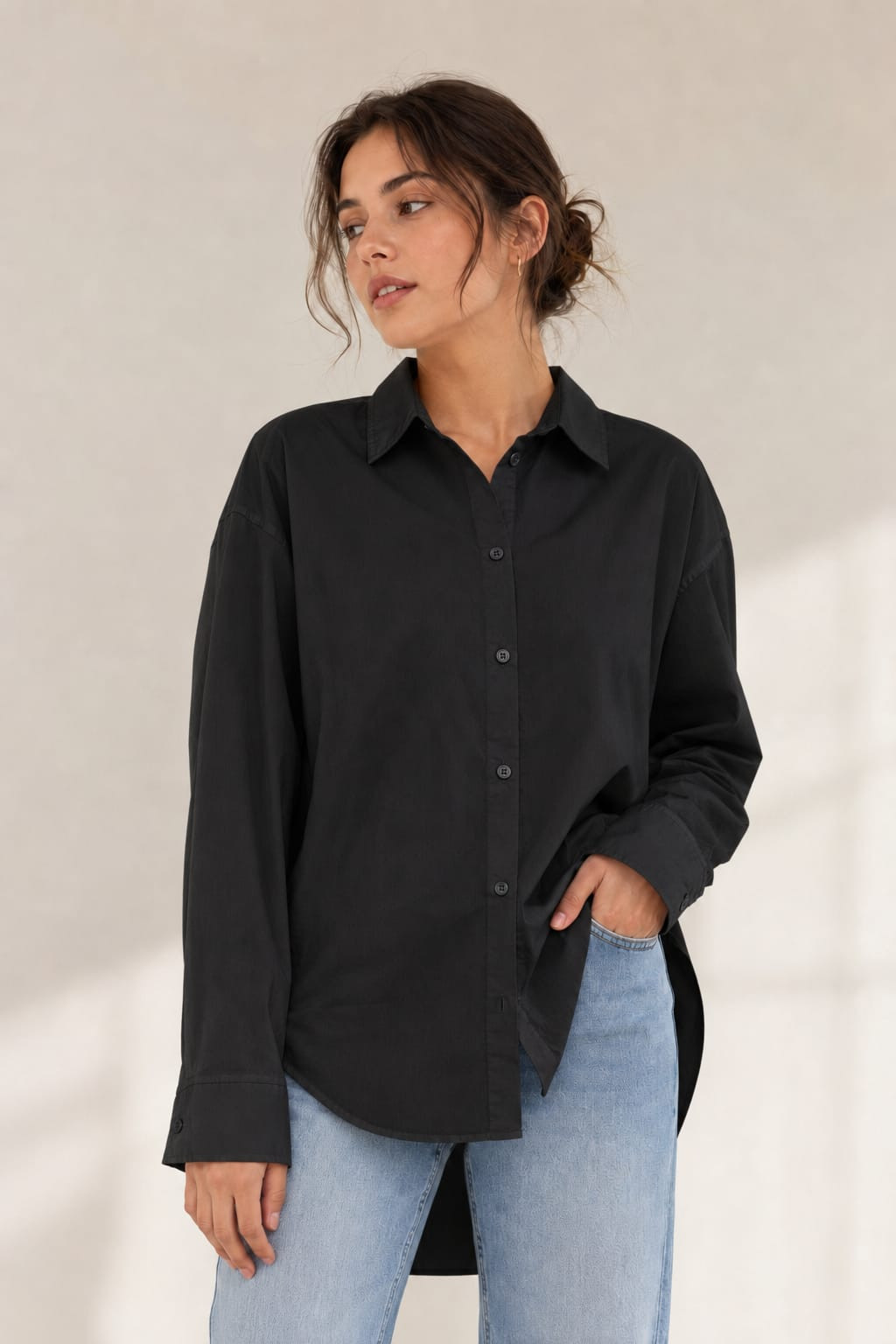 بلوزة بوبلين قطن نسائية قصة واسعة (Oversized)