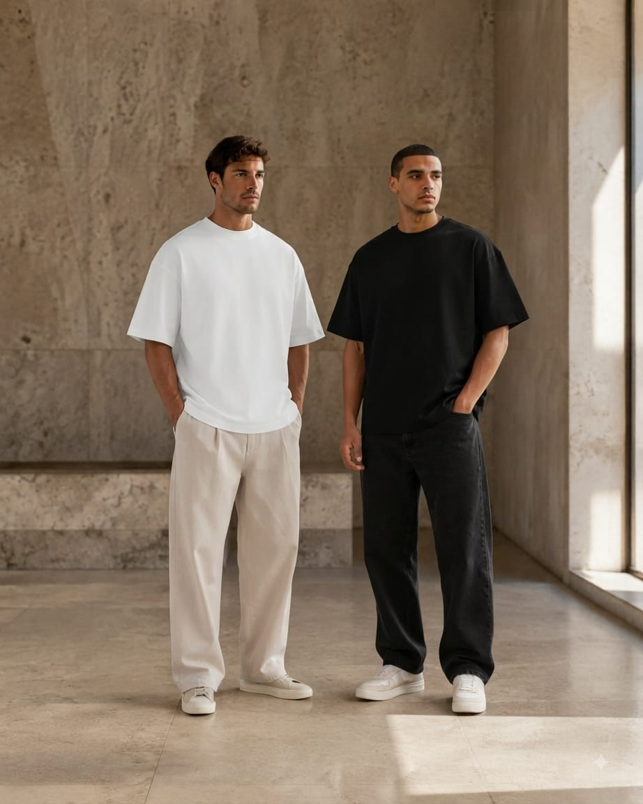 تيشيرت أنترلوك قطن ثقيل Oversized فاخر Unisex