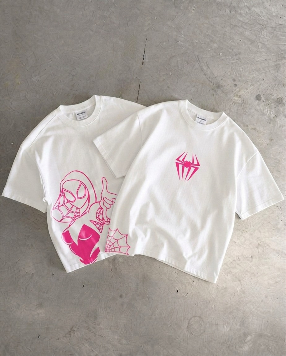 تيشيرت أنترلوك قطن Oversized وردي Spiderman Pink (Unisex)